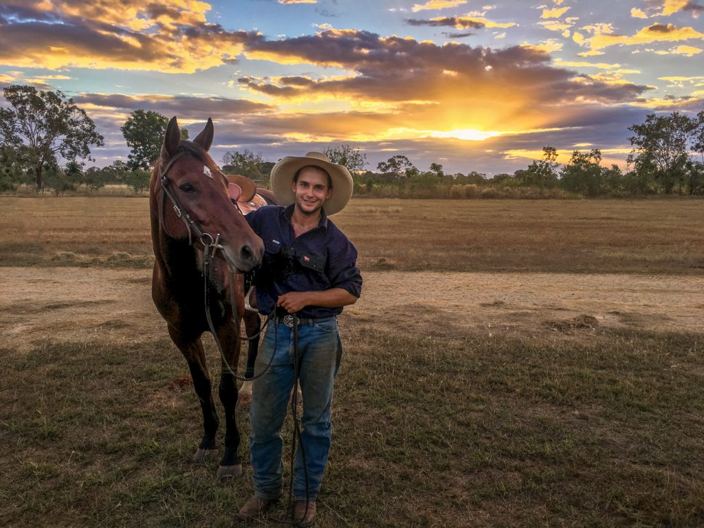 Brad and Rhapsody at Katherine Outback Experience on a stunning Katherine evening